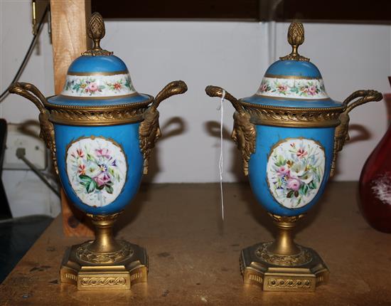 Pair Continental porcelain & ormolu urn vases